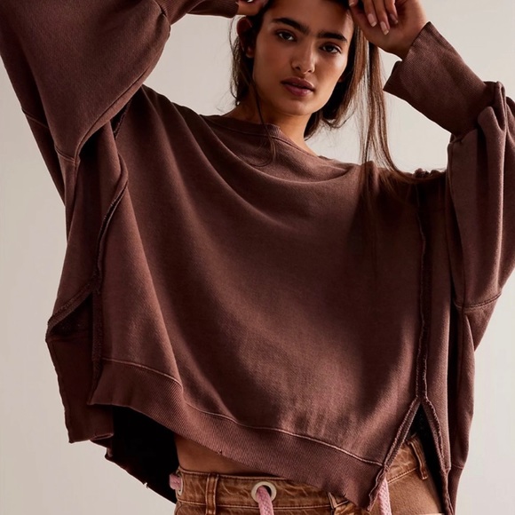 Free People We The Free Camden Sweatshirt in Chocolate Love Size Large NWT - Picture 3 of 11